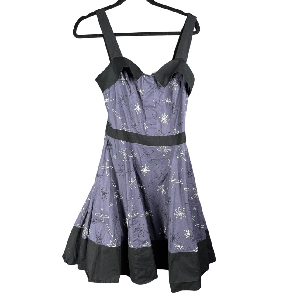 CHIC Star Fit & Flare Dress Womens 38 Purple Atomic Mid Century Modern Retro